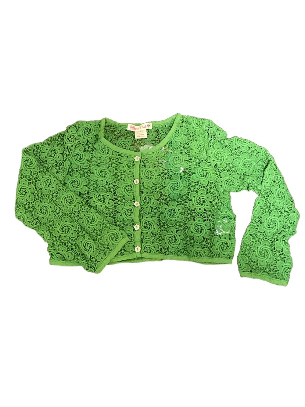Ragdoll & Rockets Green Crochet Lace Button-Front  Cardigan NWT sz S or 7/8